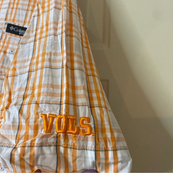 Columbia PFG Tennessee Volunteers Mens XL Plaid Polo Fishing Orange White - Picture 9 of 12